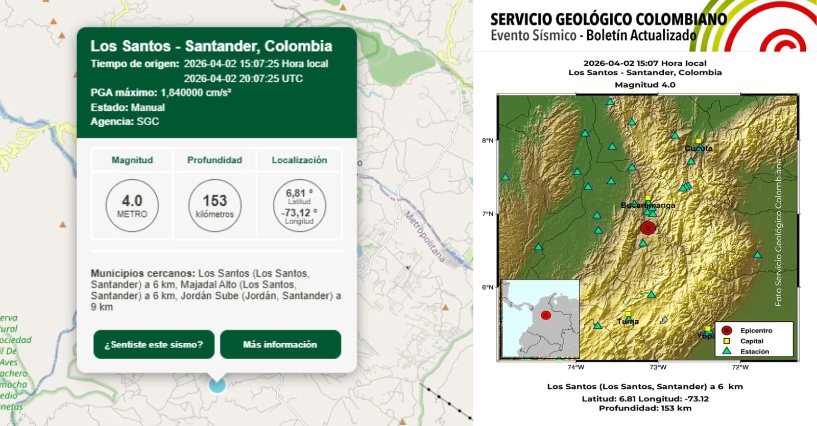 Servicio Geológico colombiano registró sismo durante el jueves Santo: Estas son las recomendaciones
